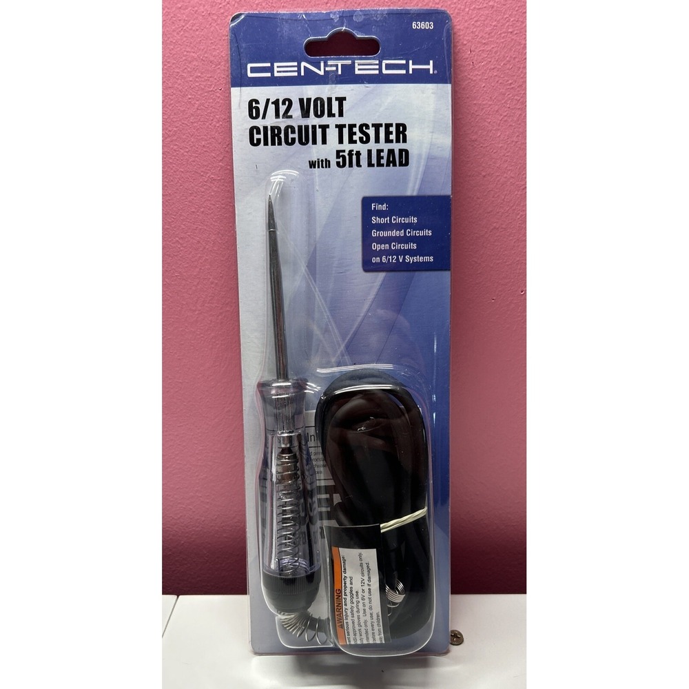 NEW-Cen-Tech 6/12 Volt Circuit Tester with 5Ft Long Thick Lead, Sturdy Connector